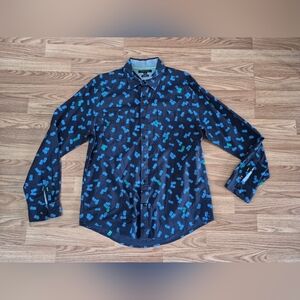 Tommy Hilfiger Men's Blue Pineapple Pattern Long Sleeve Shirt